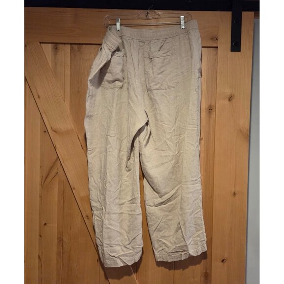 Old Navy Linen Blend Pants Tan High Rise Wide Leg Pull On Women Sz XL Drawstring - Picture 2 of 15